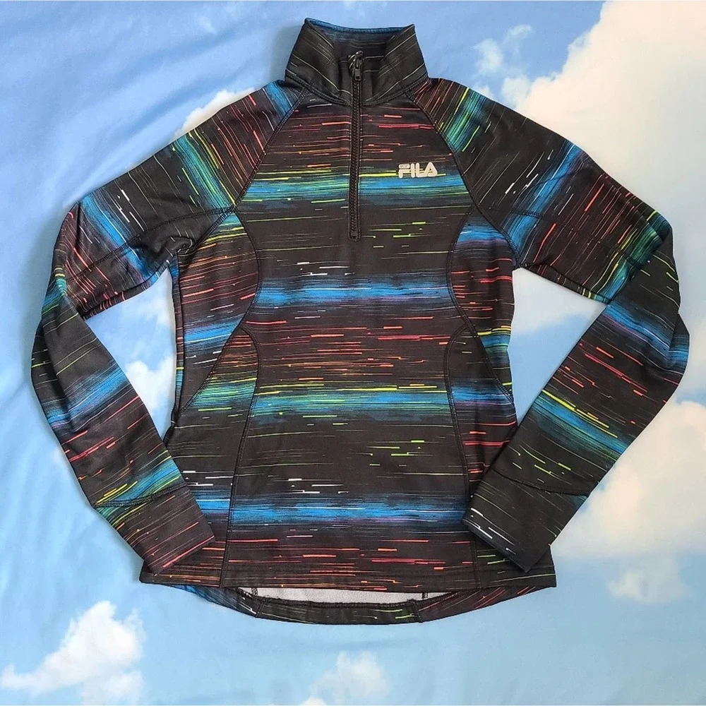 Fila Sport‎ Running Cropped Pullover Half Zip Rainbow Jacket SZ XS